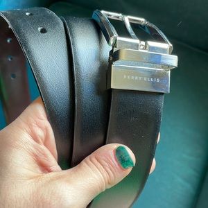 Perry Ellis mens leather belt black brown interchangeable